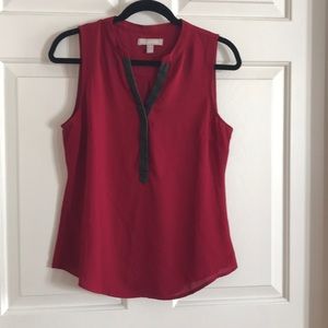 Crimson red w/ black leather trim sleeveless top